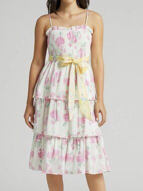 An elegant lady's small-sized white floral lace dress